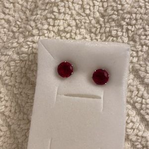 Red Cubic Zirconia Stud Earrings with Stainless Steel Backing & Gift Box